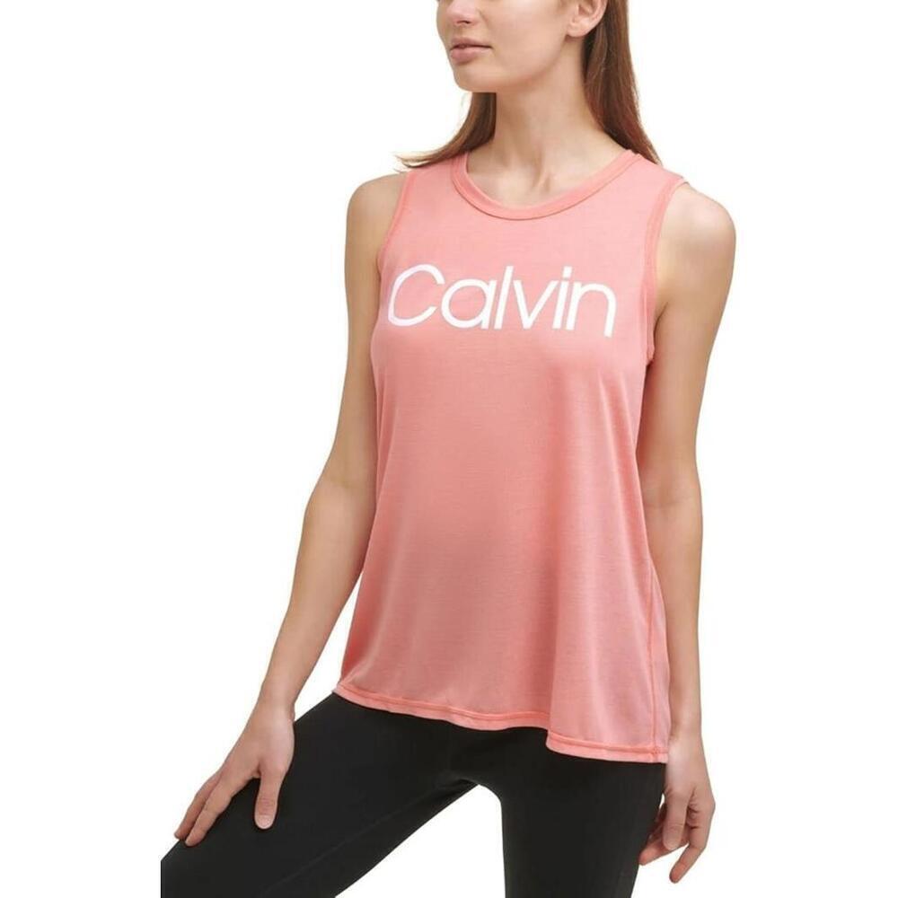 Calvin Klein Women's White Monogram Logo Crewneck Tank Top, Orange szS